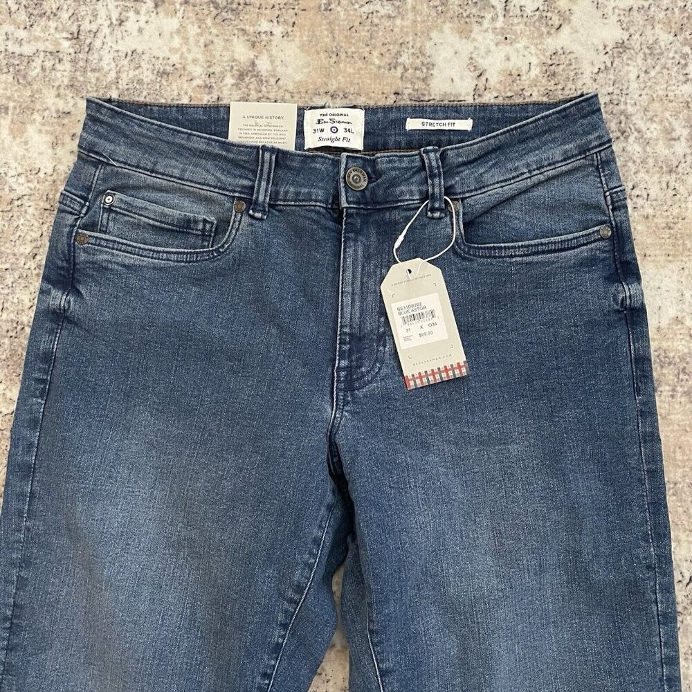 Ben Sherman Men Jeans Straight Fit Stretch Denim Blue Astor‎ Med Wash 31x34 NEW - Picture 2 of 8